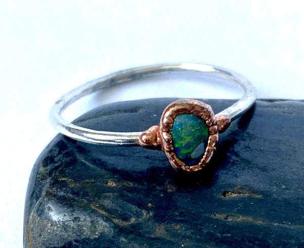 Lightning Ridge Opal Copper and Silver Formed Ring