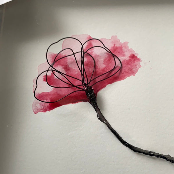 Red Poppy Watercolour & Wire Sculpture Art