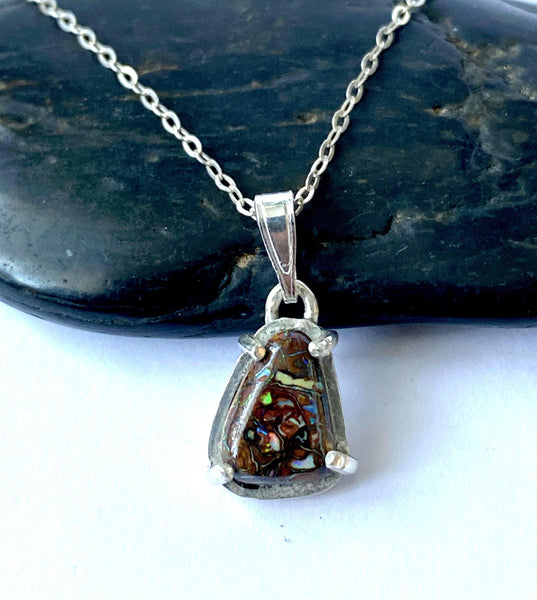 Boulder Opal Sterling Silver Pendant Necklace - Glitter and Gem Jewellery