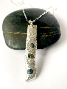 Sapphire Textured Sterling Silver Pendant Necklace