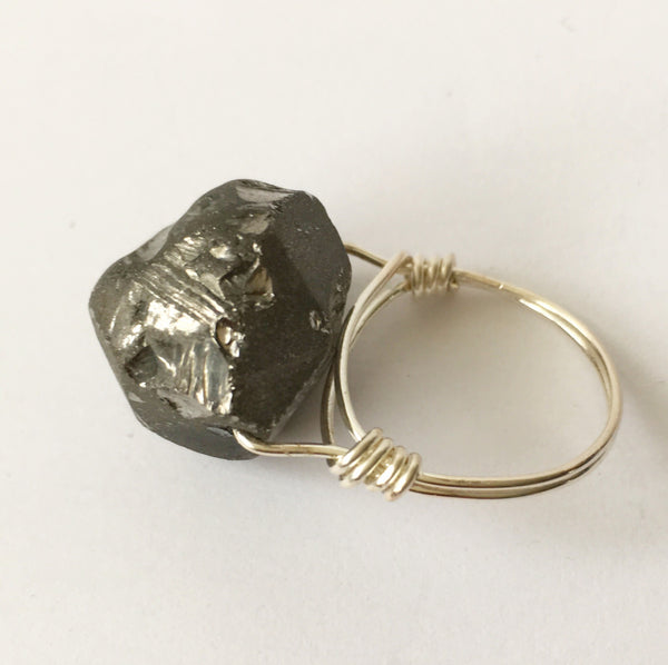 Silver Rock Crystal Quartz Silver Filled Wire Ring - Glitter and Gem Jewellery
