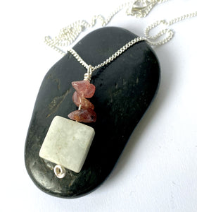 Amazonite & Lepidolite Silver Plated Pendant Necklace
