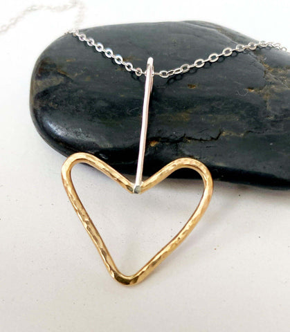 14 Carat Gold Filled & Sterling Silver Heart Pendant Necklace - Glitter and Gem Jewellery