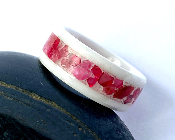 Red Spinel White Ceramic Inlay Ring