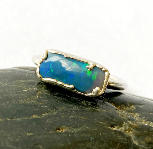 Mintabie Jelly Opal Silver Formed Ring - Glitter and Gem Jewellery