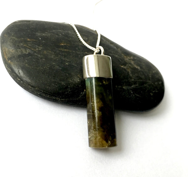 Labradorite Tube Sterling Silver Pendant Necklace - Glitter and Gem Jewellery