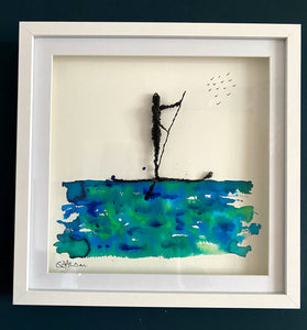 Paddle Boarder Watercolour and Wire Sculpture Art
