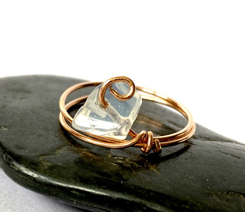 Opalite 14 carat rose gold filled wire ring - Glitter and Gem Jewellery