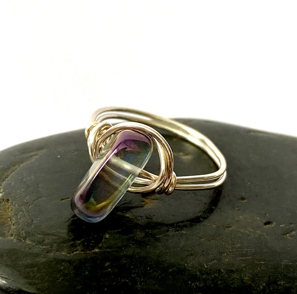 Titanium Quartz Silver Filled Wire Ring - Glitter and Gem Jewellery