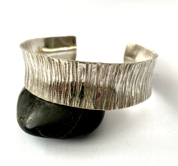 Sterling Silver Textured Cuff Bangle