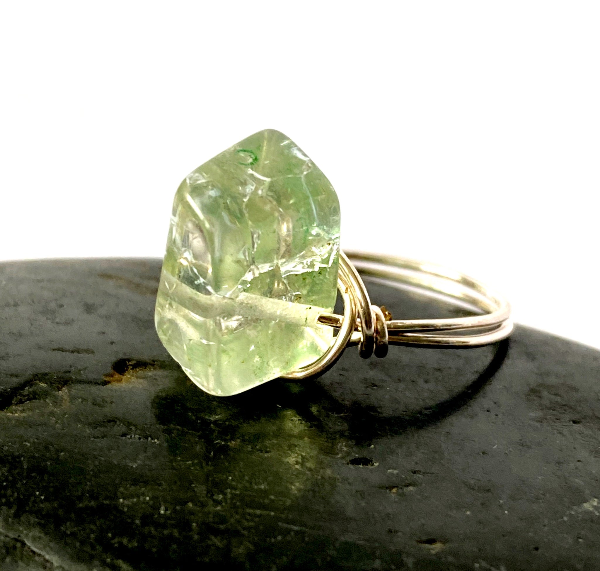 Mint Green Quartz Silver Filled Wire Ring - Glitter and Gem Jewellery
