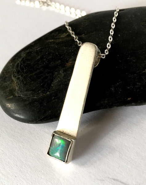 Lightning Ridge Opal Brushed Sterling Silver Pendant Necklace - Glitter and Gem Jewellery