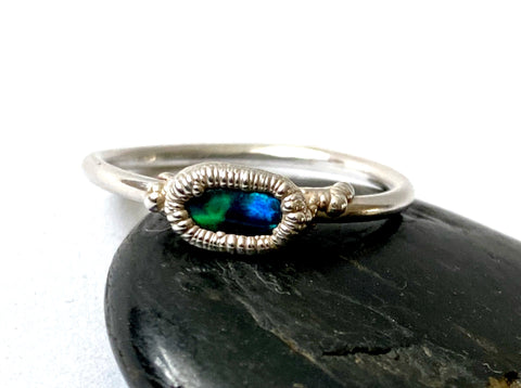 Lightning Ridge Black Opal Silver Formed Ring