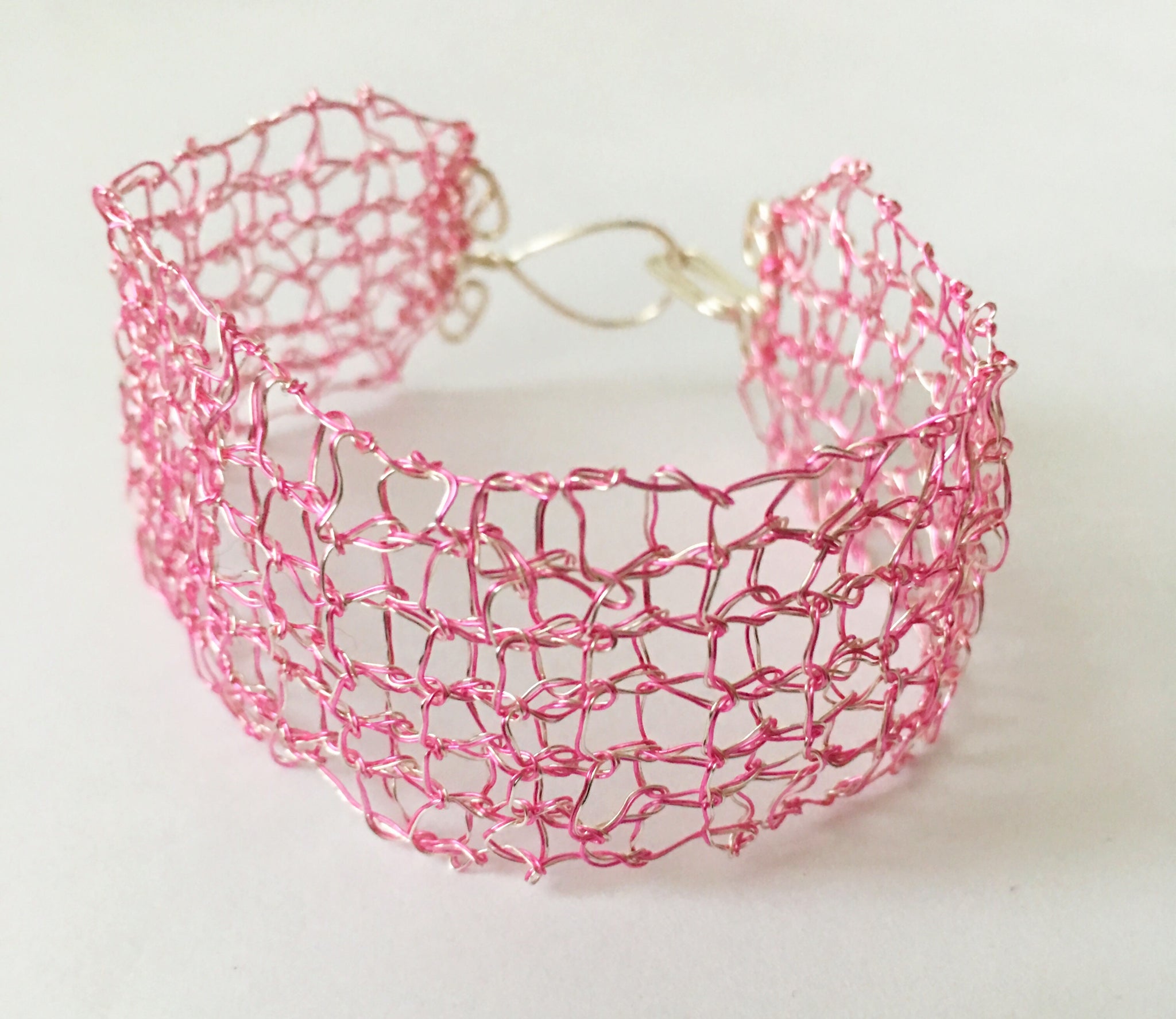 Hand Woven Pink wire Bracelet - Glitter and Gem Jewellery
