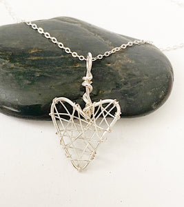 Heart Wire Sterling Silver Pendant Necklace - Glitter and Gem Jewellery