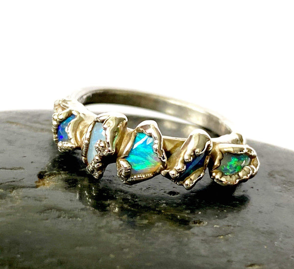 5 Opal Silver Formed Ring - Glitter and Gem Jewellery