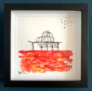 Sunset Brighton’s West Pier Watercolour and Wire Sculpture Art