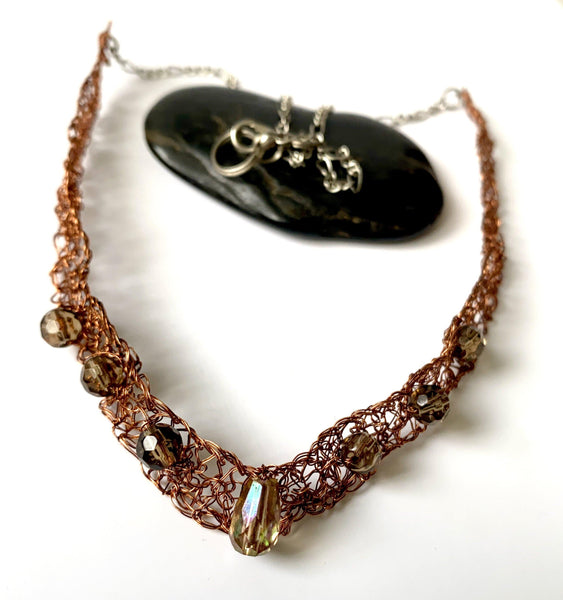 Bronze Wire Hand Woven Beaded Necklace - Glitter and Gem Jewellery