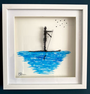 Paddle Boarder Watercolour & Wire Sculpture Art