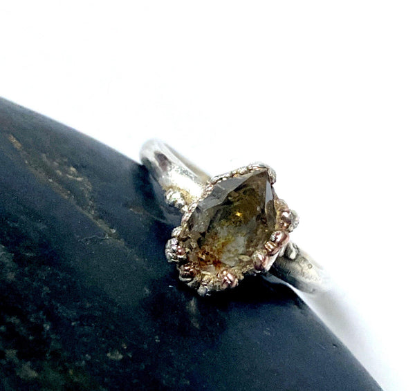 Herkimer Diamond Copper & Silver Formed Ring - Glitter and Gem Jewellery