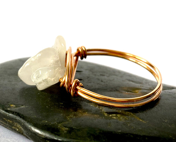 Rose Quartz 14 Carat Rose Gold Filled Wire Ring - Glitter and Gem Jewellery