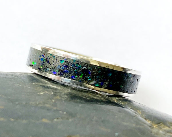 Opal Inlay Sterling Silver Ring - Glitter and Gem Jewellery