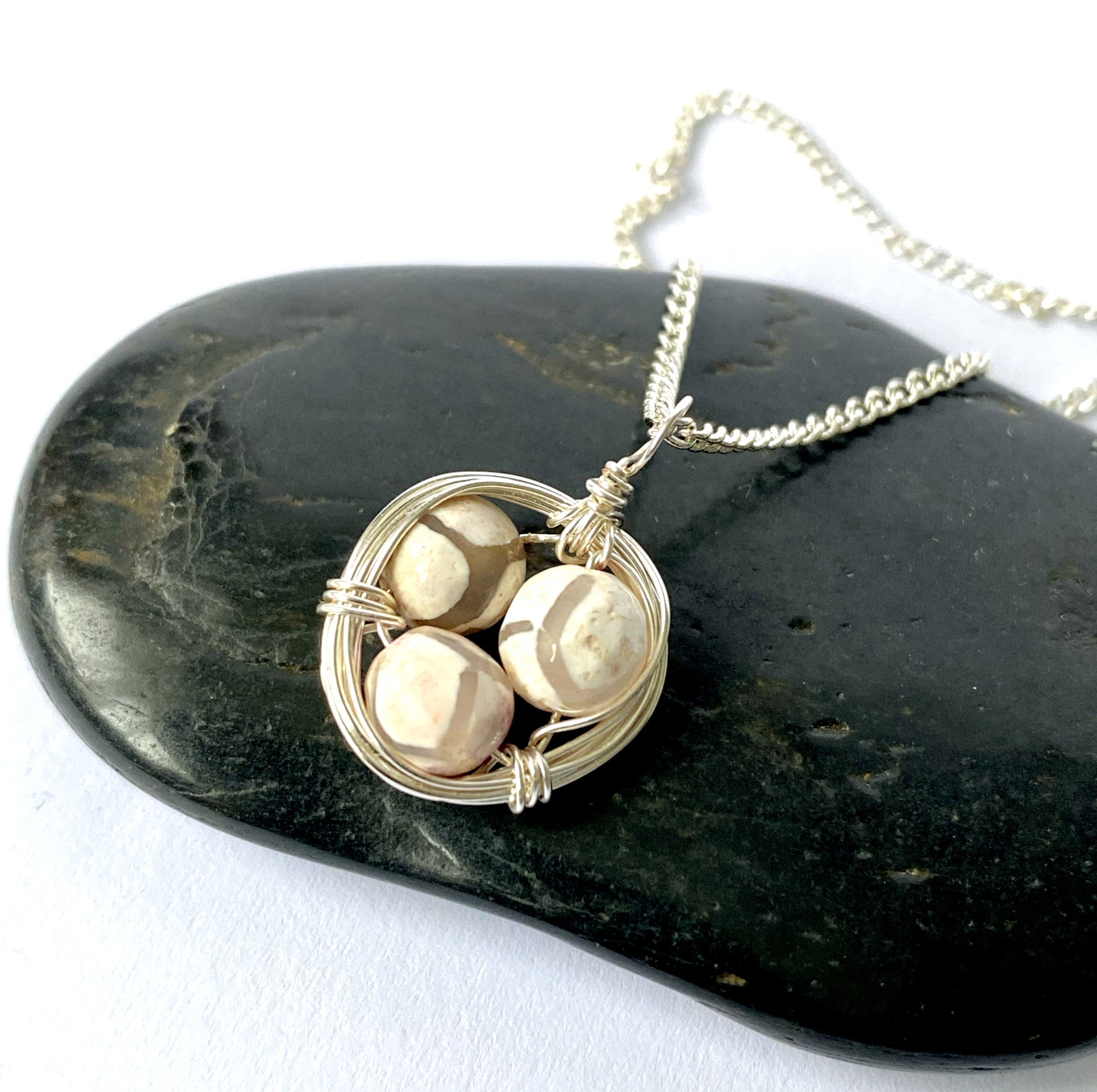 Agate Silver Plated Nest Pendant Necklace