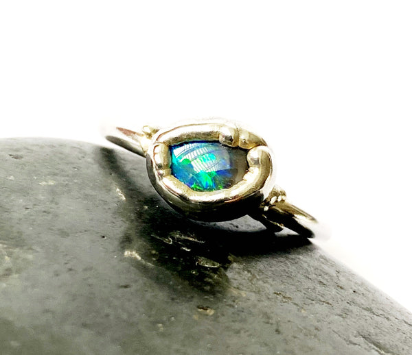 Black Opal Silver Electroformed Ring - Glitter and Gem Jewellery