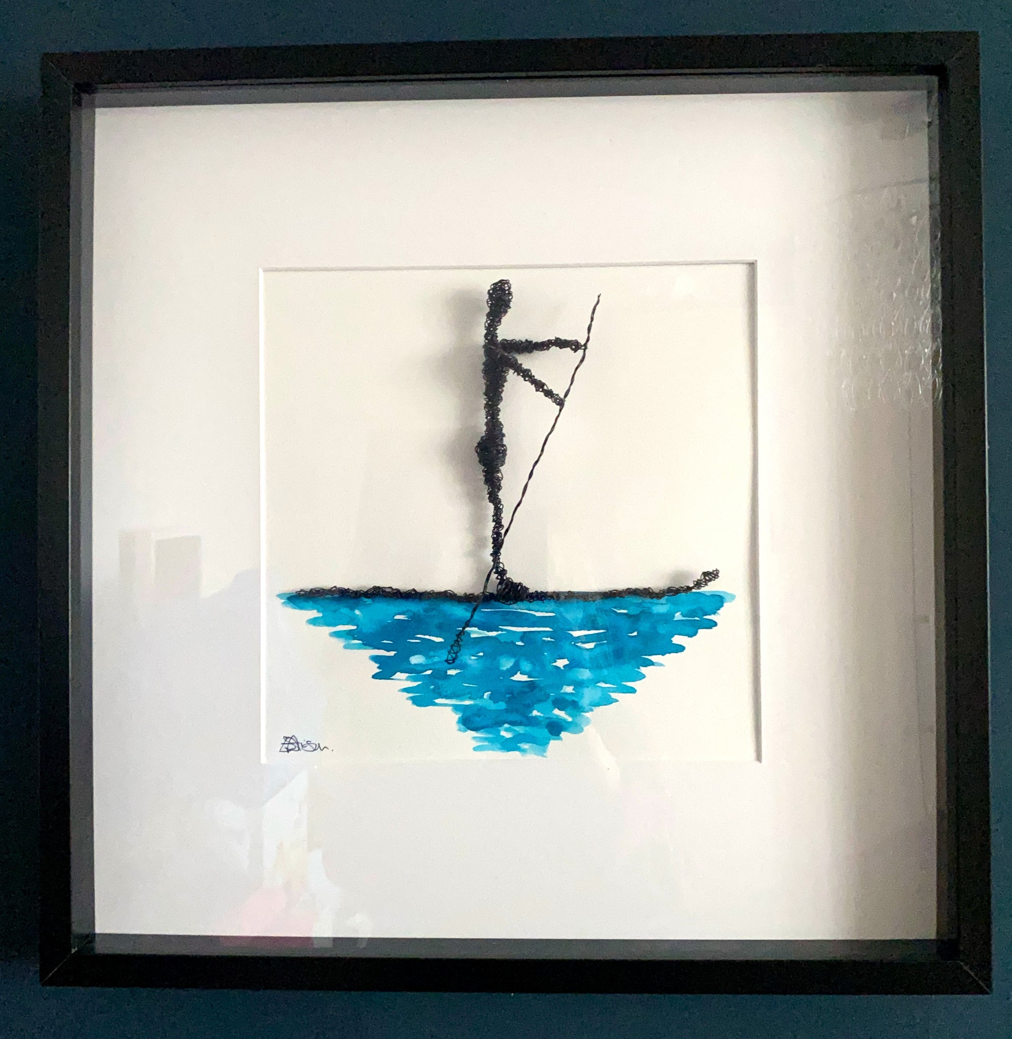 Paddle Boarder Watercolour & Wire Sculpture Art