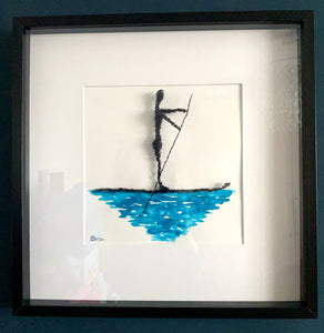 Paddle Boarder Watercolour & Wire Sculpture Art