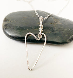 Hammered Textured Sterling Silver Heart Pendant Necklace - Glitter and Gem Jewellery