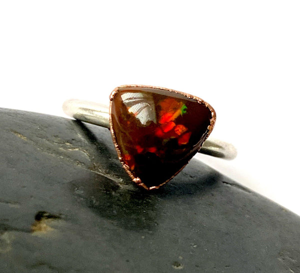Chocolate Welo Opal Copper & Silver Ring - Glitter and Gem Jewellery