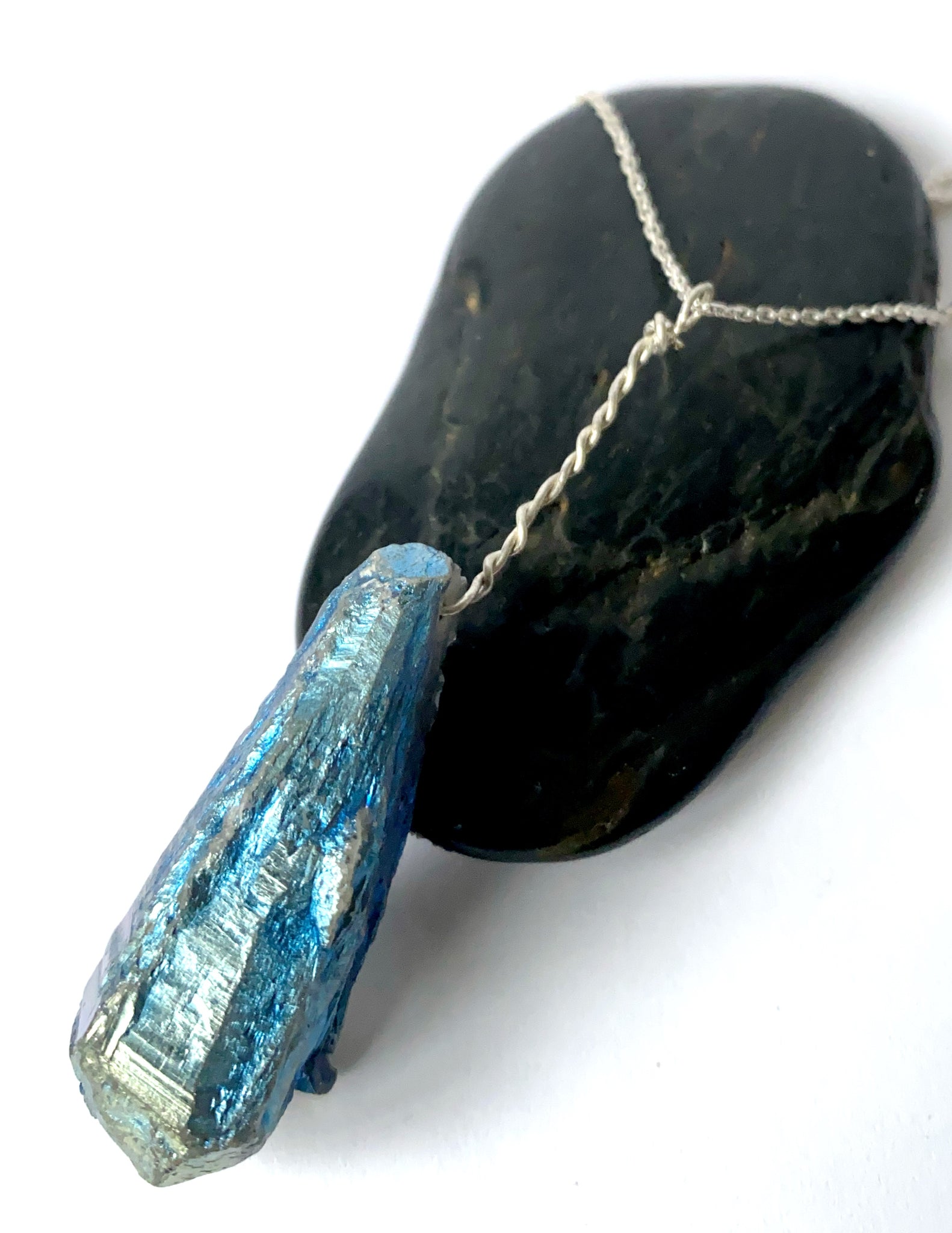 Titanium Rock Crystal Quartz Sterling Silver Pendant Necklace