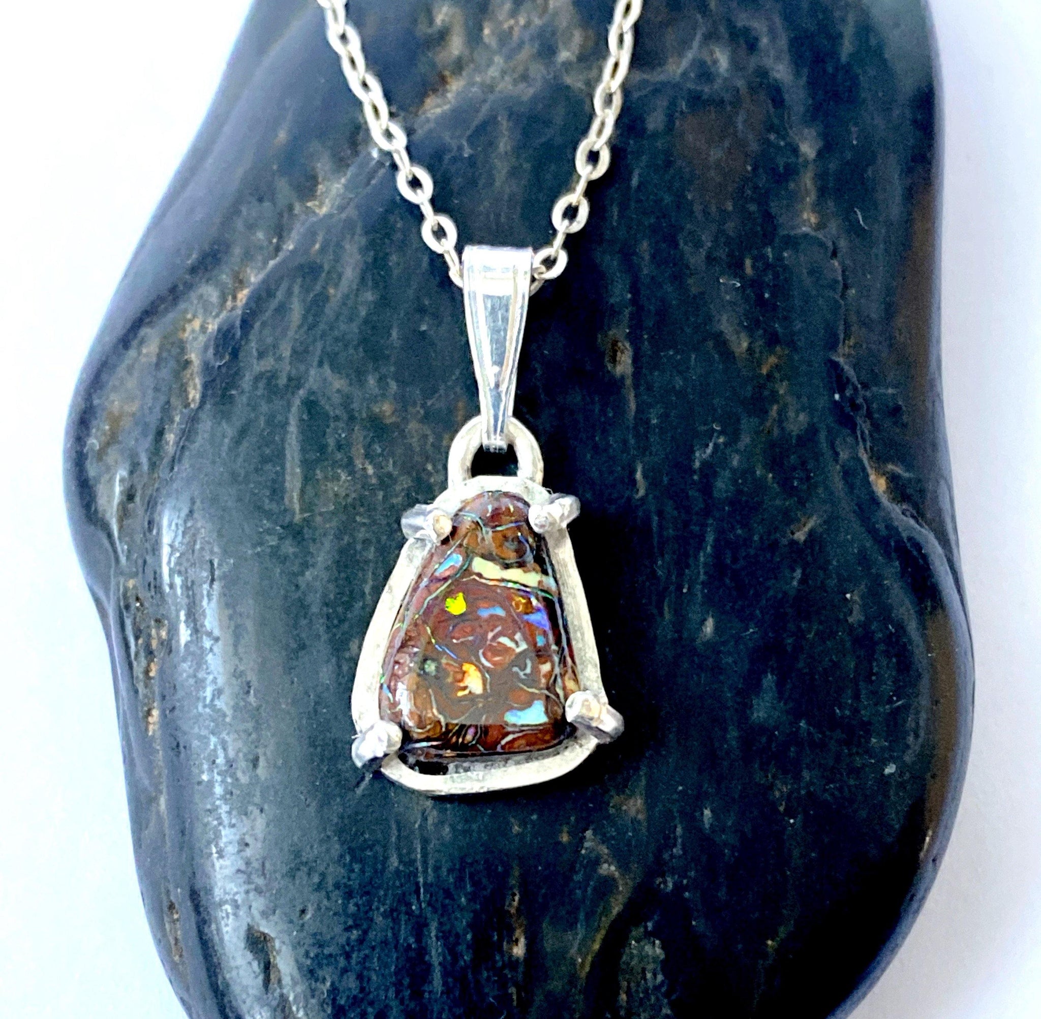Boulder Opal Sterling Silver Pendant Necklace - Glitter and Gem Jewellery