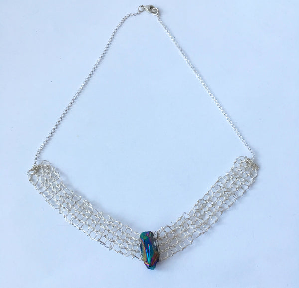 Hand Woven Titanium Quartz Silver Necklace - Glitter and Gem Jewellery