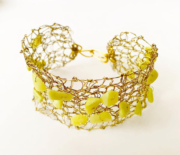 Hand Woven Golden & Bronze Wire Bracelet with Jasper - Glitter and Gem Jewellery