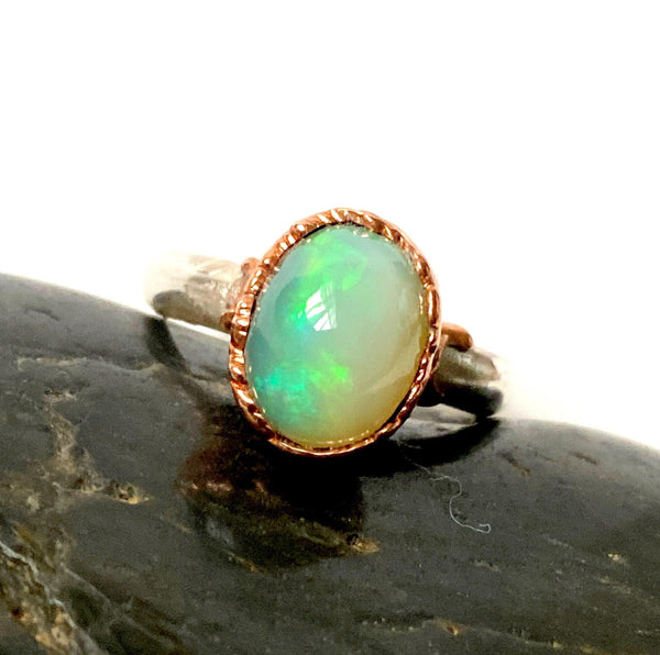Ethiopian Welo Opal Copper & Silver Ring - Glitter and Gem Jewellery