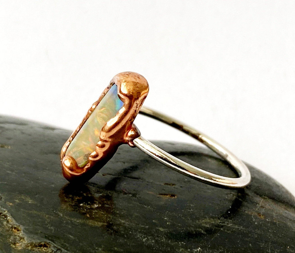 Vintage style Ruby and Opal Ring in 14ct Yellow Gold