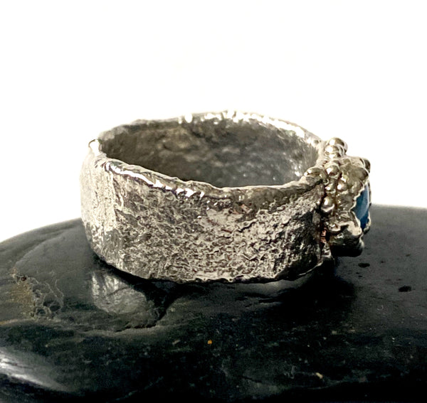 Solid Opal Textured Chunky Silver Unisex Ring