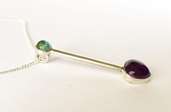 Amethyst & Fluorite Sterling Silver Pendant Necklace - Glitter and Gem Jewellery