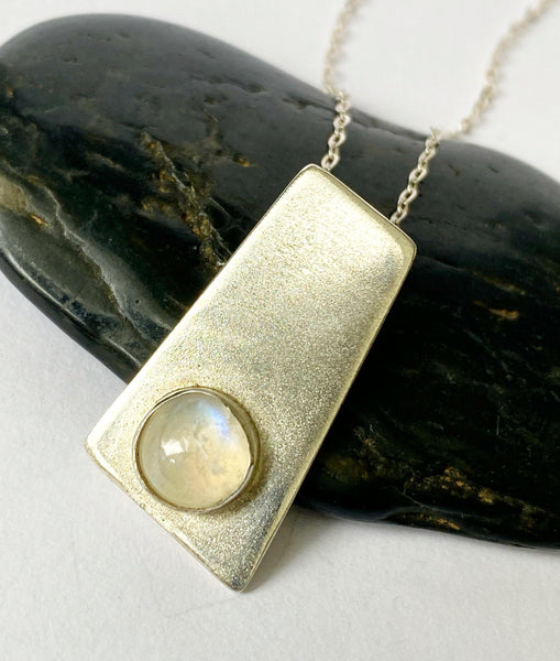 Moonstone Textured Sterling Silver Pendant Necklace - Glitter and Gem Jewellery