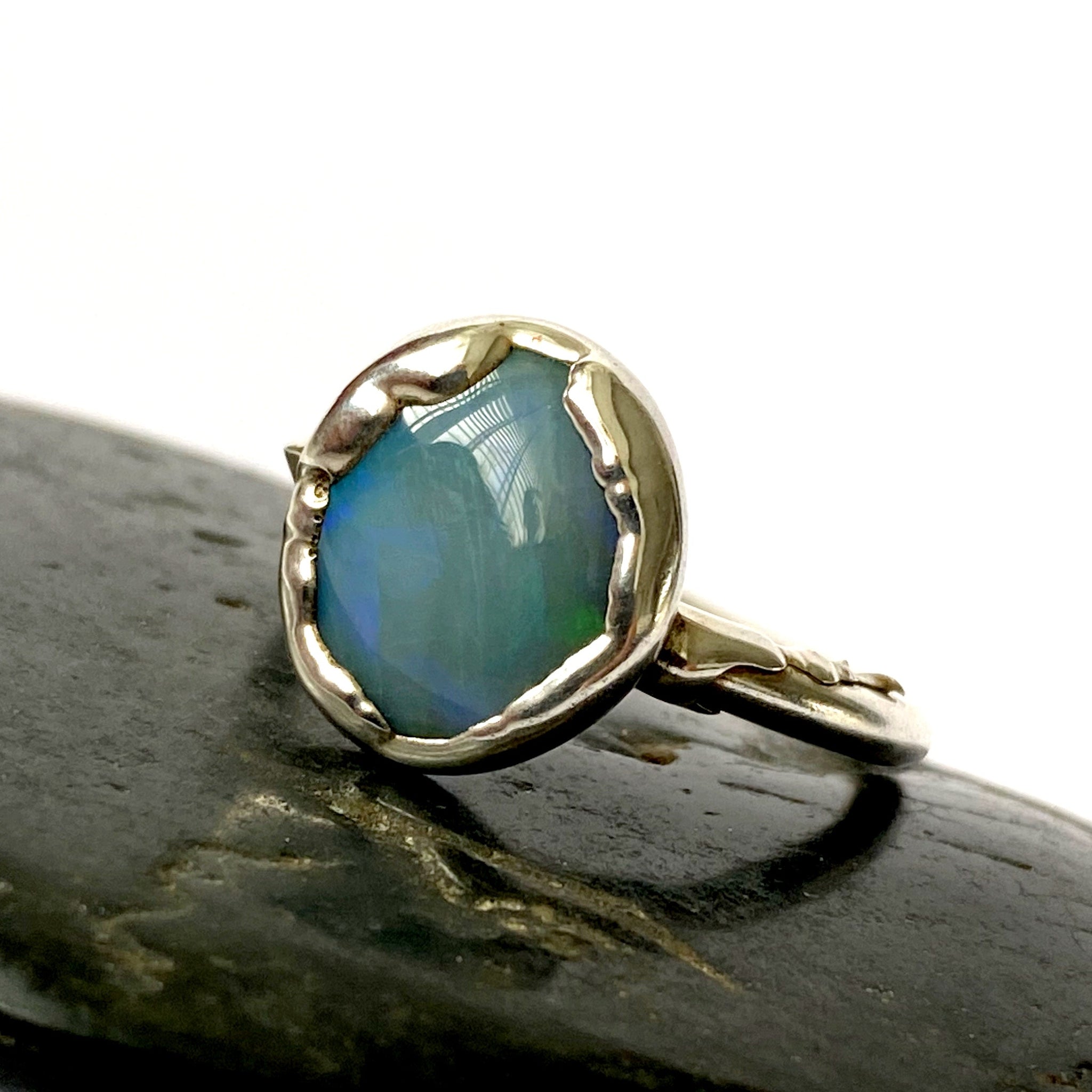 Solid Opal Silver Electroformed Ring - Glitter and Gem Jewellery