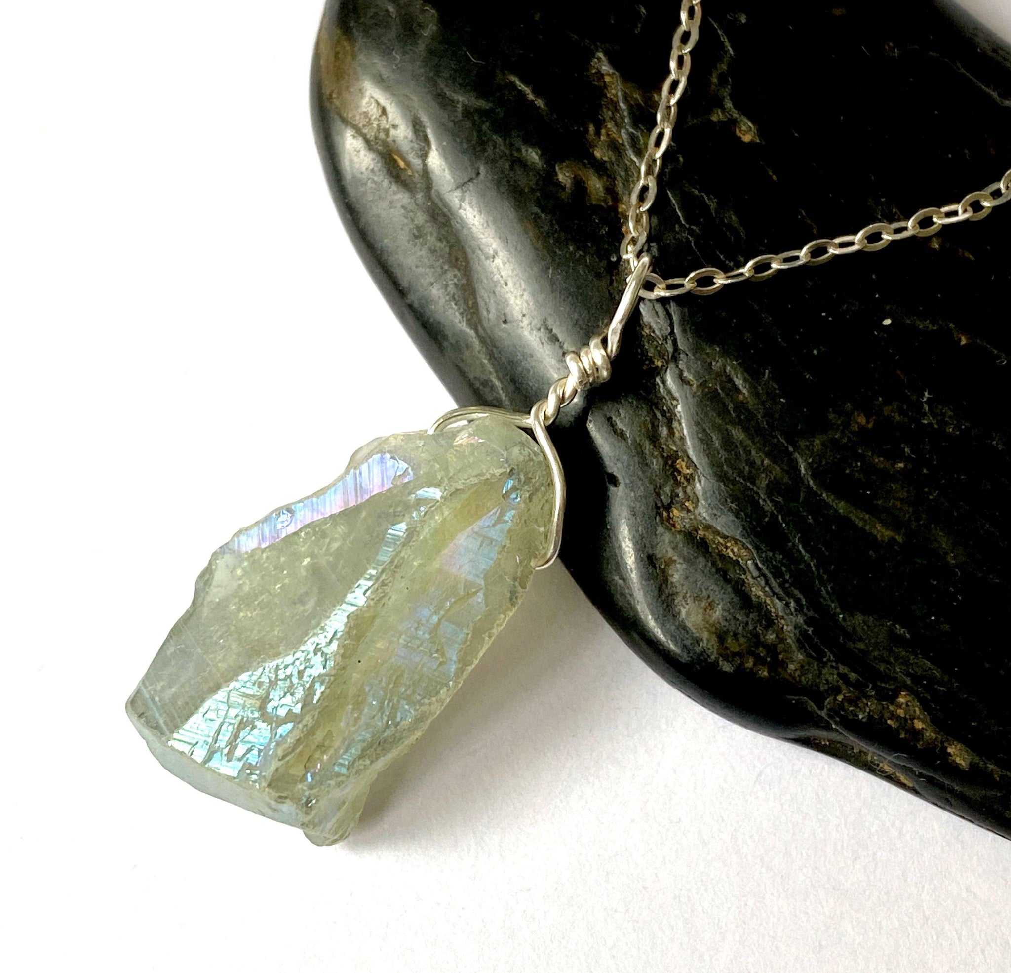 Aura Crystal Quartz Silver Pendant Necklace - Glitter and Gem Jewellery
