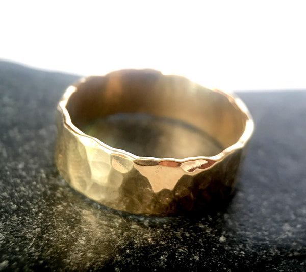 9 ct Hammered Gold Ring Band - Glitter and Gem Jewellery