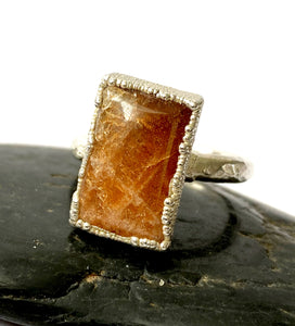 Sunstone Silver & Copper Formed Ring - Glitter and Gem Jewellery