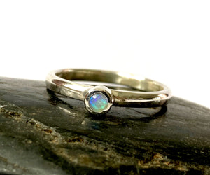 Lightning Ridge Opal Sterling Silver Stacking Ring - Glitter and Gem Jewellery