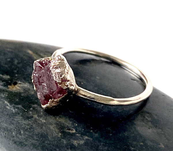 Pink Spinel Silver Formed Ring - Glitter and Gem Jewellery