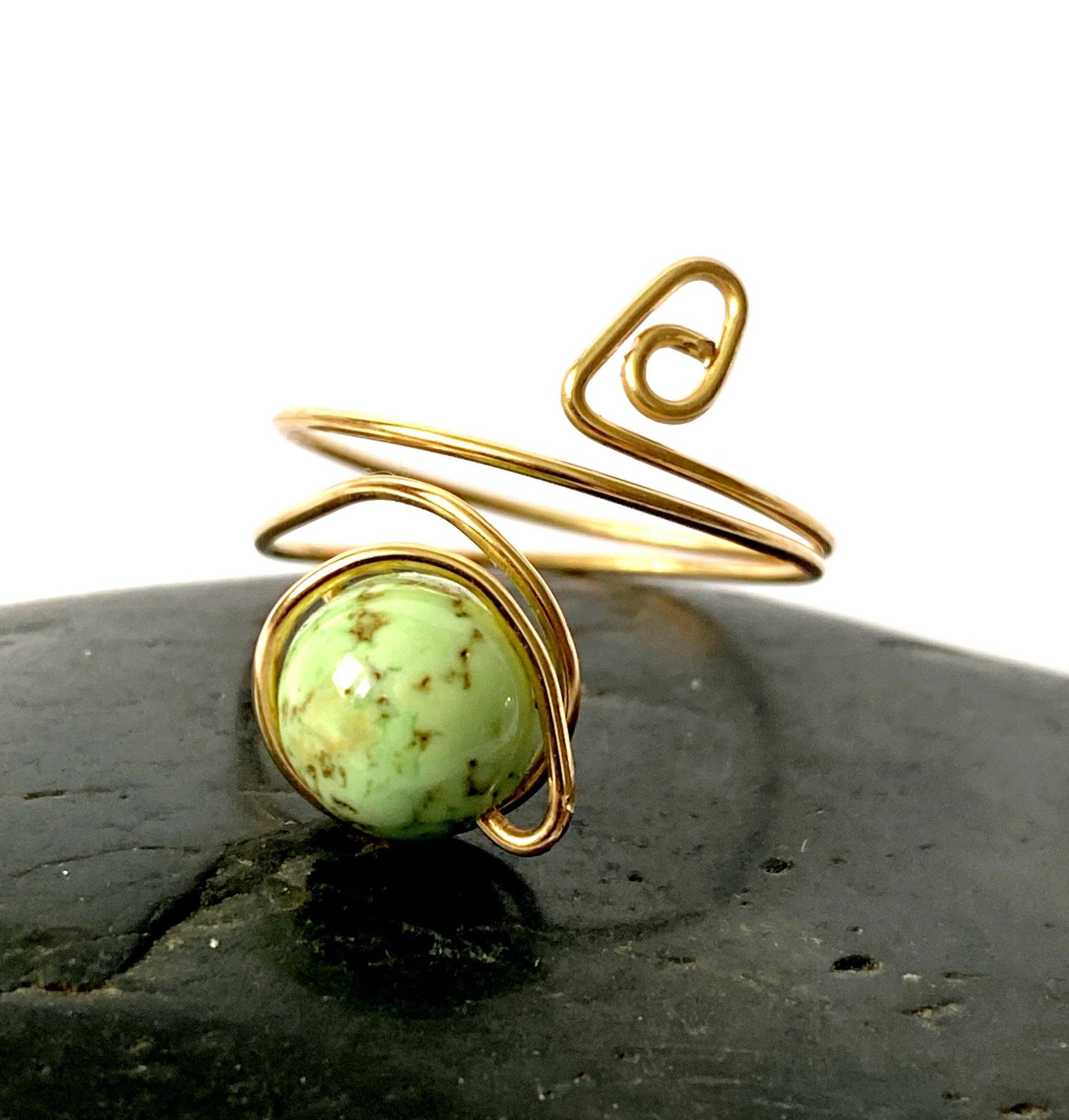 African green Turquoise 14 ct Gold Filled Wire Ring - Glitter and Gem Jewellery