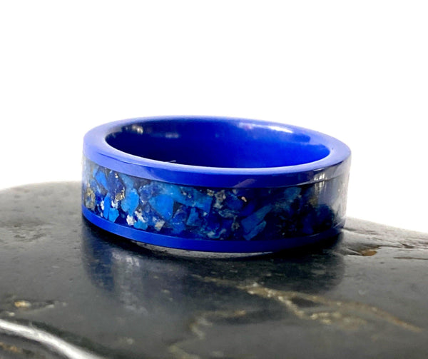 Lapis Lazuli Blue Ceramic Unisex Inlay Ring - Glitter and Gem Jewellery