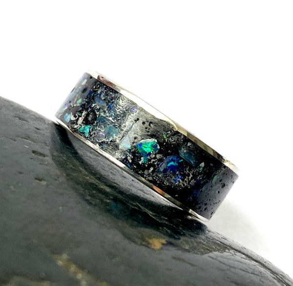 Opal Sterling Silver Inlay Ring - Glitter and Gem Jewellery